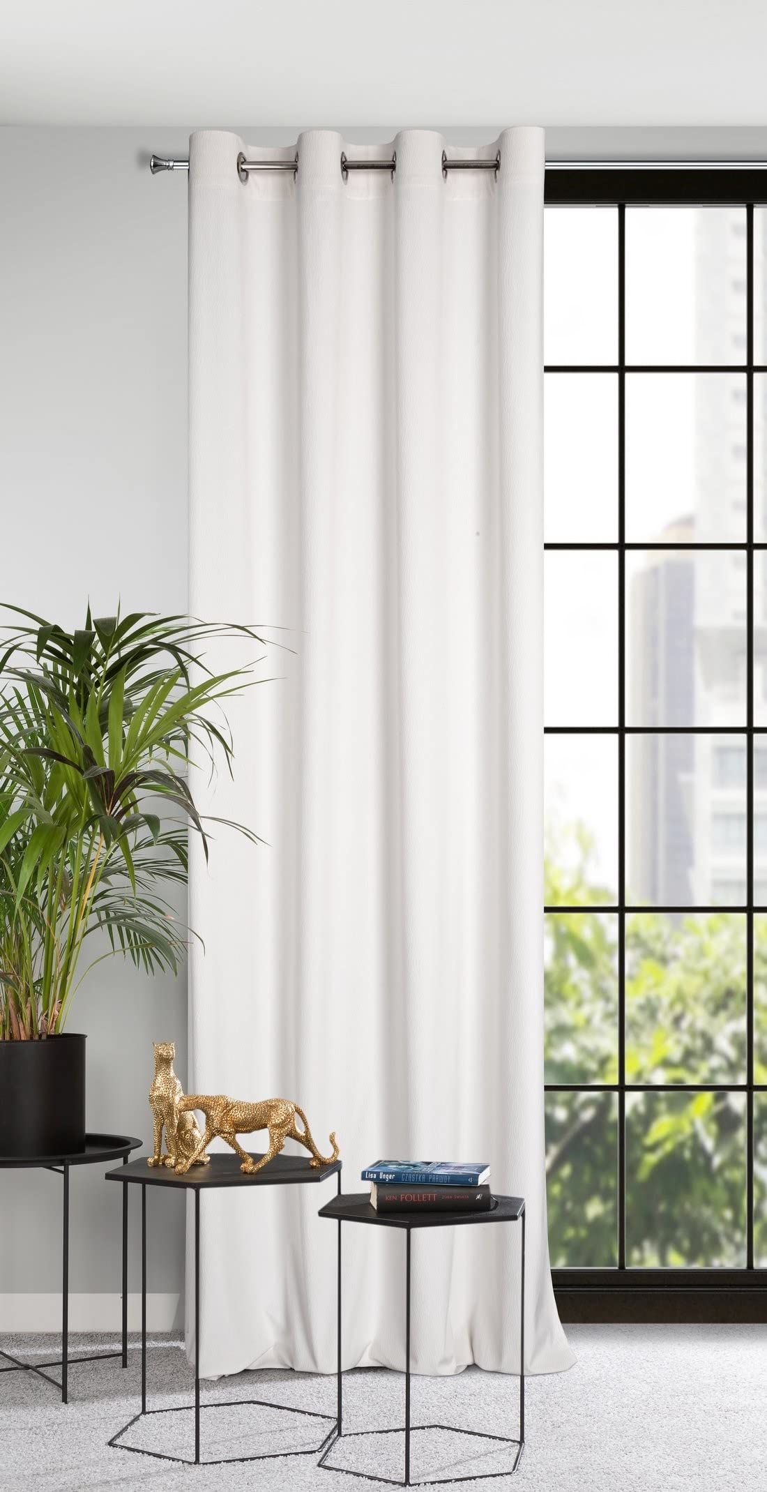 Eurofirany Velvet Curtain with Eyelets Balcony Door Patterned Velvet Look 1 Piece Wavy Pattern Plain Fluffy Living Room Bedroom Lounge 140 x 250 cm 3D Texture White 140 x 250 cm