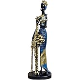 OGANGART African Animal Statues Sculptures - 15.7" Tribal Art Lady & Giraffe Vintage Table Top Ornaments, Home Decor for Living Room/Office/Display Case/Shelves Figurines