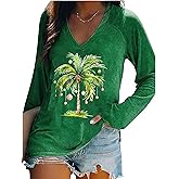 Christmas Palm Tree Shirt for Women Hawaiian Beach Tropical Christmas Palm Tree Shirts Xmas Holiday Long Sleeve Tshirt