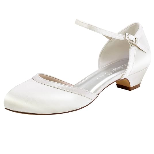 Elegantpark HC1621 Runde Zehen Schnalle Hoch Absatz Pumps Satin Tanzschuhe Damen Brautschuhe