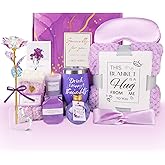 Valentines Day SPA Gifts for Women Self Care Gifts Get Well Soon Gifts, Rose Relaxing SPA Gifts Basket Care Package, Luxury Flannel Blanket Valentine's Day Gift for Her Wife Mom Grandma Friend Purple