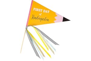 CINPIUK First Day of School Flag DIY 2024 Back to School Pennants, First Day of Kindergarten Flag with Ribbons Make Your Own School Photo Prop, Yelow
