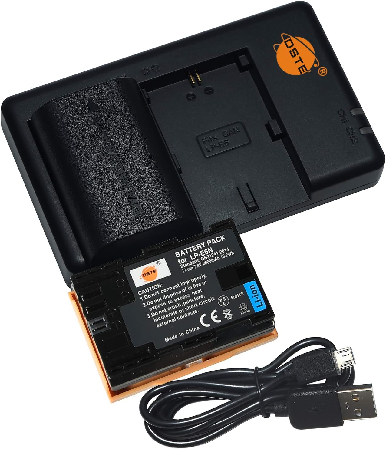 DSTE (2-Pack) 2600mAh LP-E6N LP-E6NH LP E6N Camera Batteries and Dual Slots USB Charger Compatible for Canon EOS 5C, EOS R