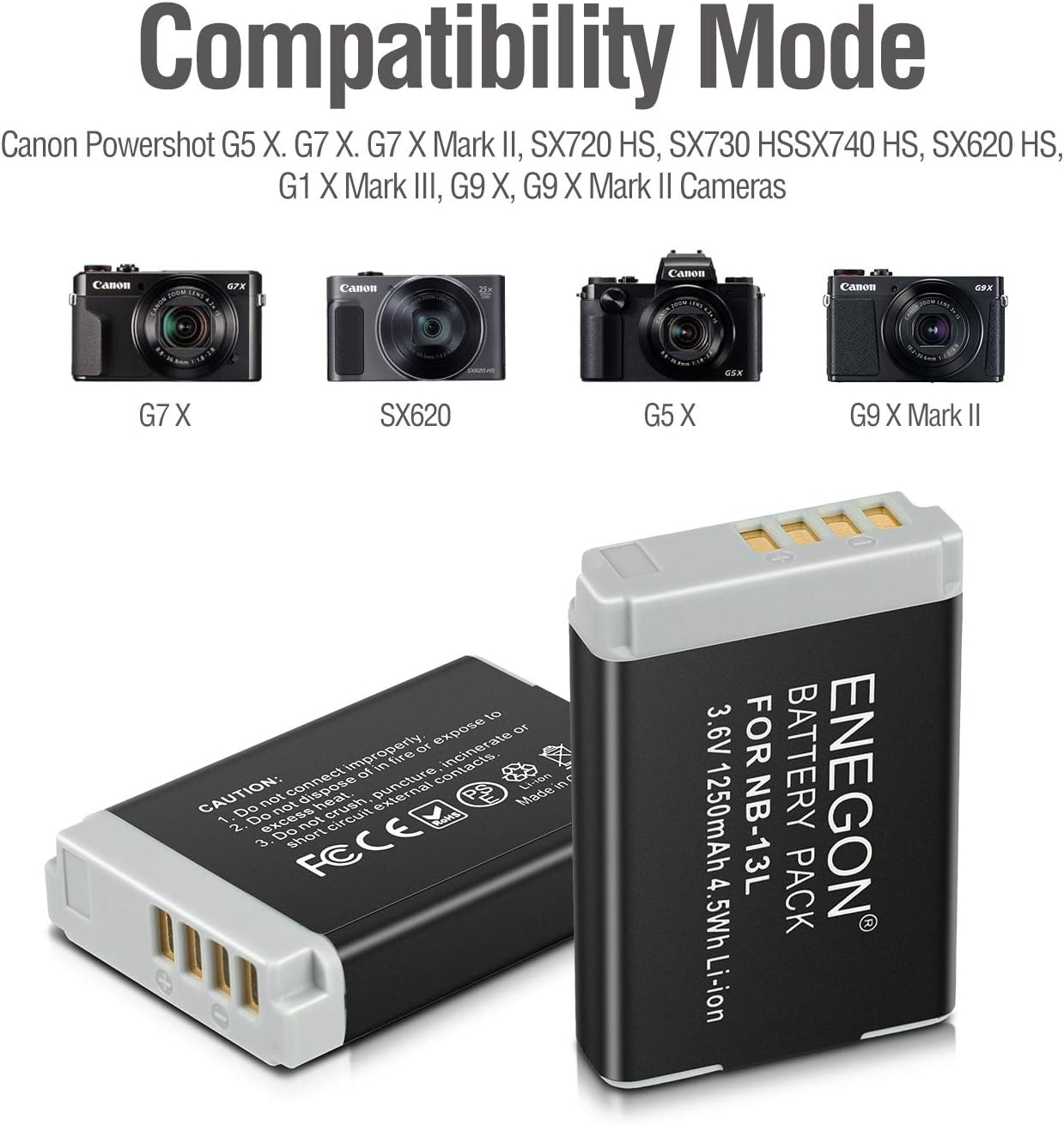 ENEGON NB-13L Lithium Battery and Dual Charger for Canon PowerShot G5X, G5X Mark II, G7X, G7X Mark II, G7X Mark III, SX720 HS - Image 4