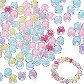 LadayPoa 200pcs 10mm Acrylic Colorful Round Beads for Jewelry Making,Transparent Candy Cute Bubble Beads Kawaii Circle Bead for Bracelet Craft Ornament Gifts