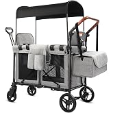 Wagon Stroller for 2 Kids, Foldable All-Terrain Wagon for Kids with Canopy, Adjustable Push and Pull Handles,Convertible High Seat &amp; Organizer, 5 Point Harness (Gray)