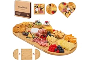 RosiRoli Charcuterie Board and Serving Set -Natural Bamboo Cheese Board Snack Tray Set with Magnetic - House Warming Gifts Ne