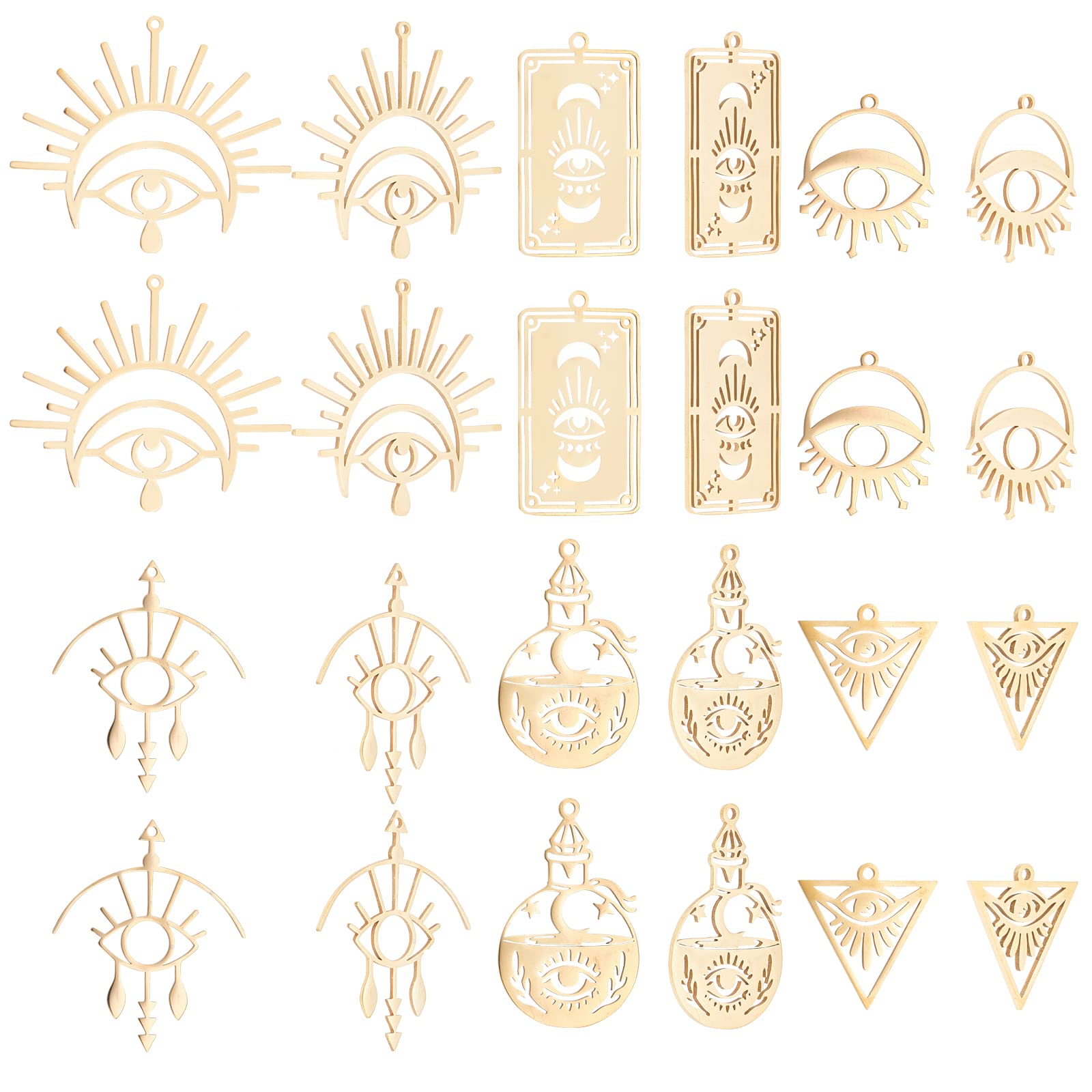 DICOSMETIC 12Pcs 6 Styles Stainless Steel Egyptian Eye Pendants Golden Evil Eye Symbol Charms Laser Cut Hollow Eyes Charms Lucky Amulet Pendants for Jewelry Making, Hole: 1.4~1.6mm