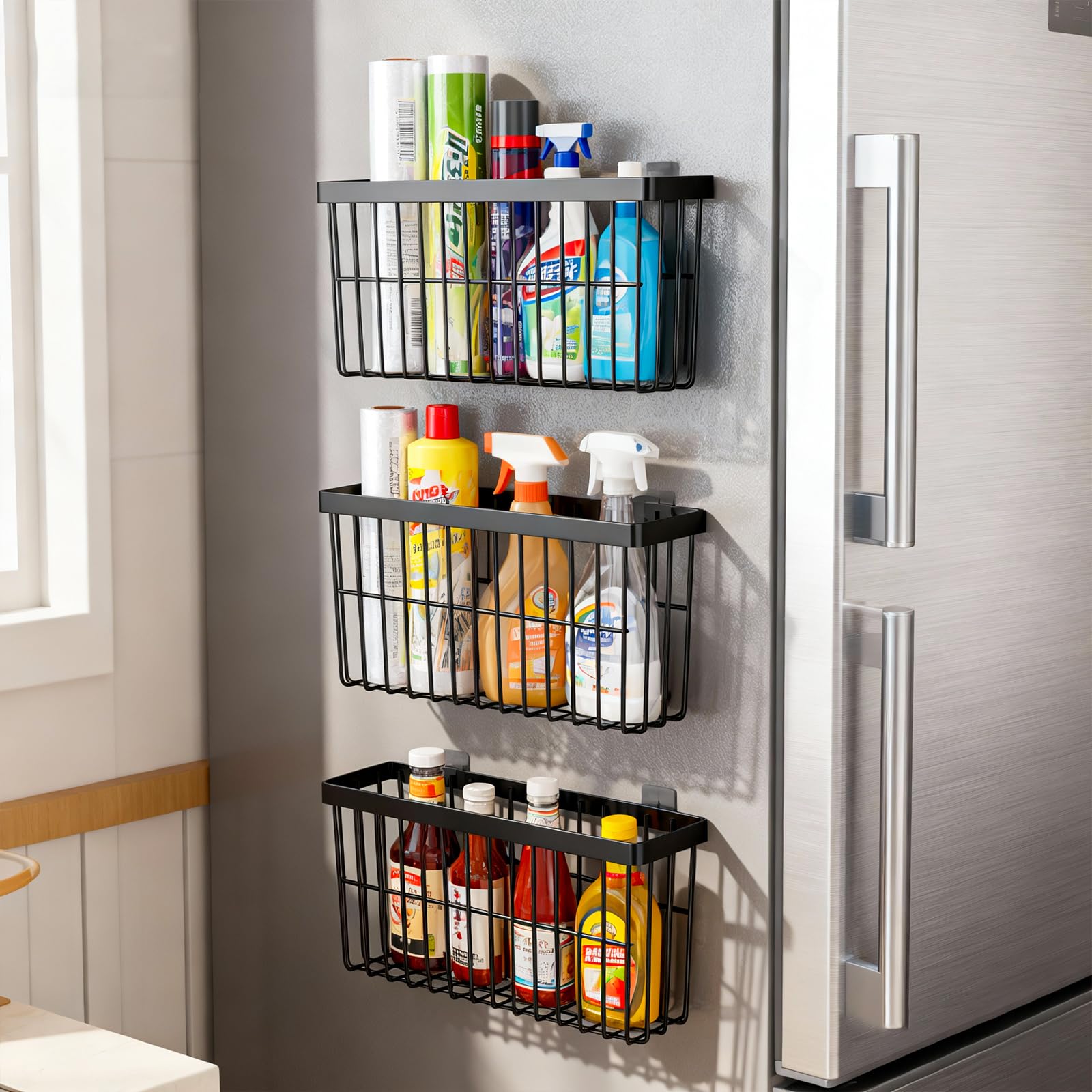 Photo 1 of *MINOR DAMAGE - USED*
SleekStore Kitchen Cabinet Door Storage Box,Self Adhesive Wall Mounted,Wardrobe/Bathroom/Refrigerator Small Items Organizer,Oil bottle/Seasoning storage (3 Piece)