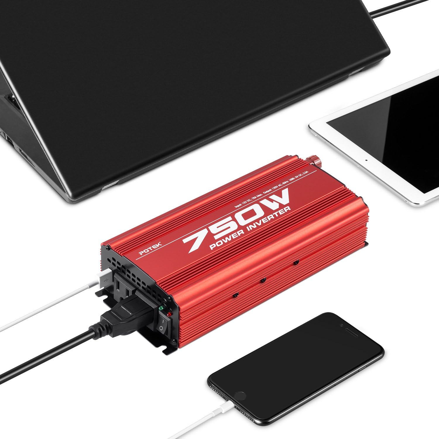 POTEK 750W Power Inverter DC 12 V to AC 115V Converter with 2A USB Charging Port: Car Electronics