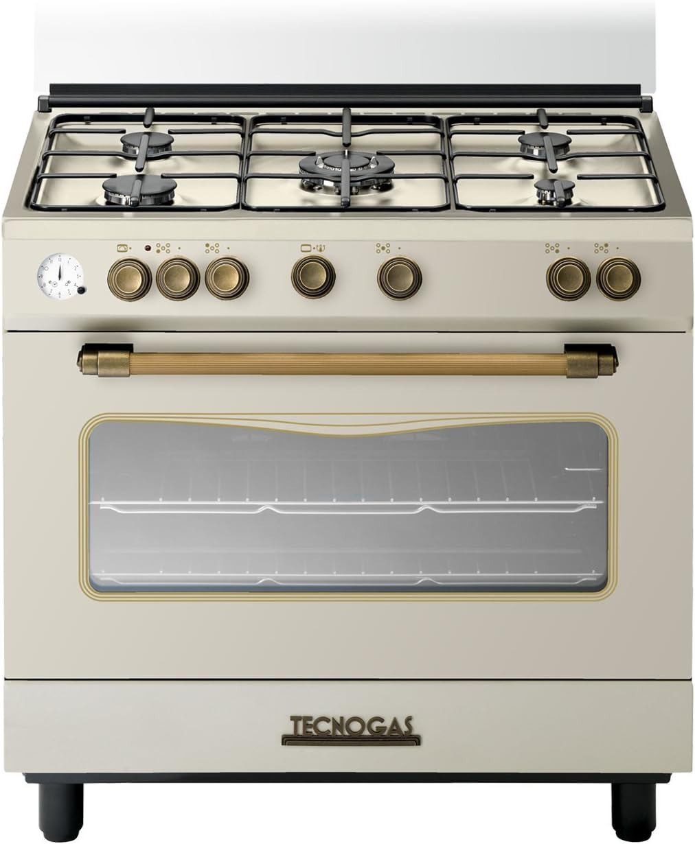 Tecnogas D965GVCR Gas Cooker, A Cream Oven and Cooker, Ovens and Cookers (Cooker, Cream, Rotating, Front, Analog, Enamel) [Energy Class A]