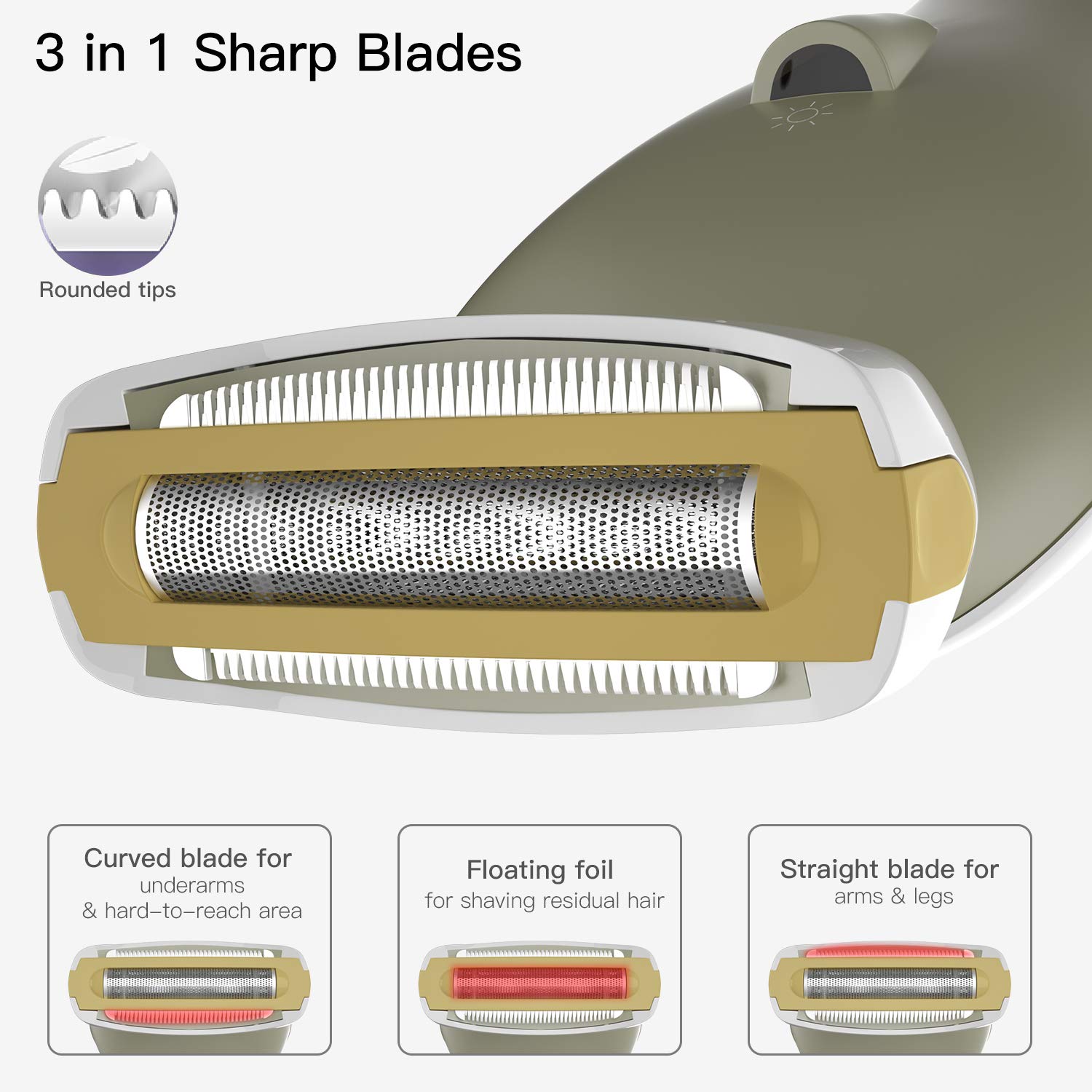 Rasoio Elettrico Donna, Depilatore Donna 3 in 1 ABS Impermeabile Indolore Epilatore Elettrico Donna Cordless Ricaricabile Rasoio Donna Elettrico Wet&Dry Trimmer Bikini Ladyshave for Bikini Gambe Braccia Ascelle Viso Corpo Di Megainvo