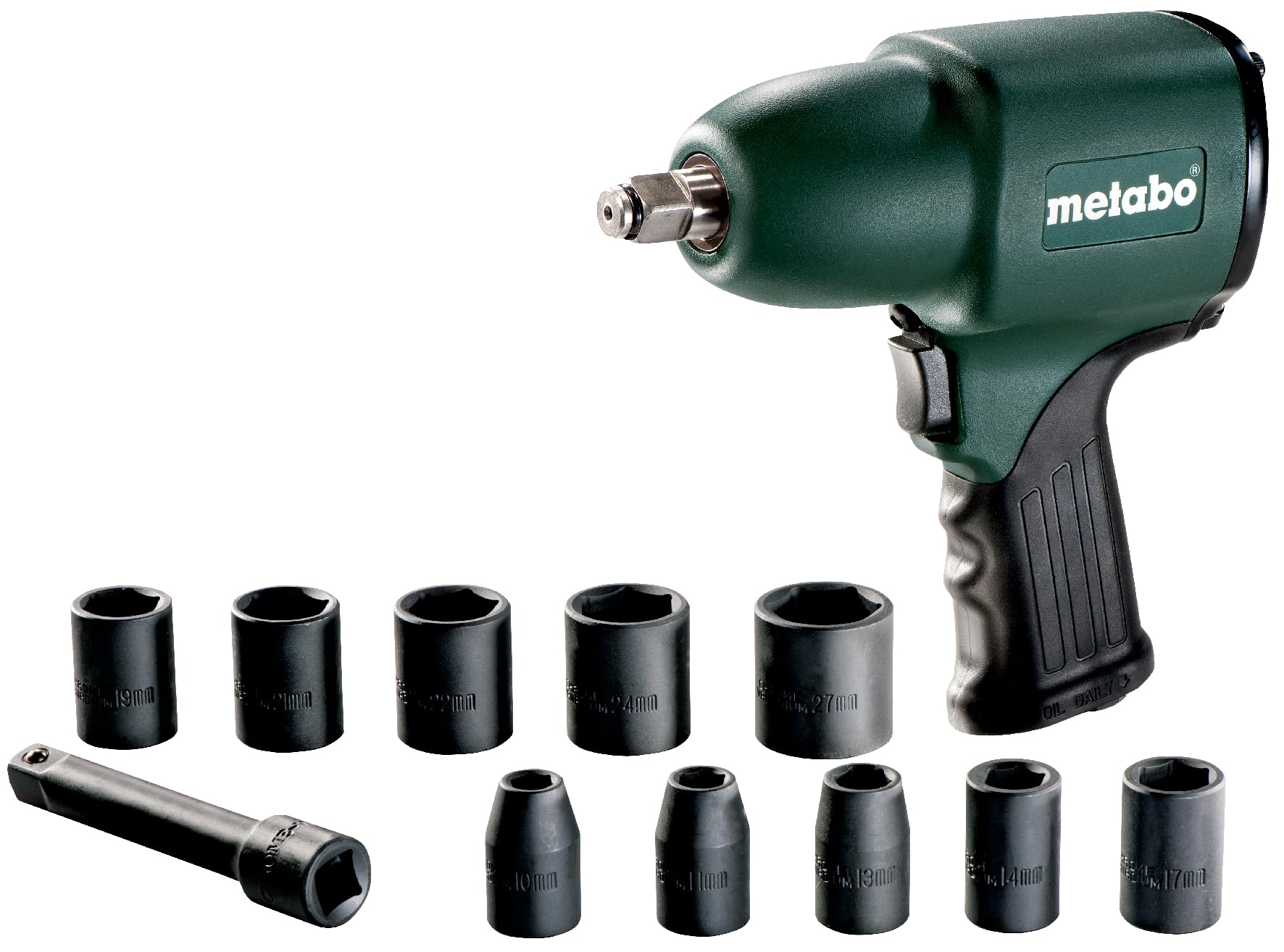 metabo 604118500 DSSW 360 Set 1/2" Air Impact Wrench in Plastic Carry Case DSSW360 6 Pneumatic Screwdriver litres/Minute, Green,