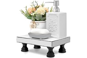 EOSAHR Decorative Wooden Riser for Display : Farmhouse Pedestal Stand for Retro Home Decor and Soap holder for Sink - The Rustic Tray Decor Riser for Kitchen & Bathroom (Black and White)