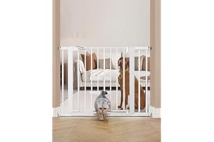BABELIO New Version Baby Gate with Cat Door Adjustable,29-40" Metal Pet Door for Stairs & Doorways,Pressure Mounted,No Tools Needed,White