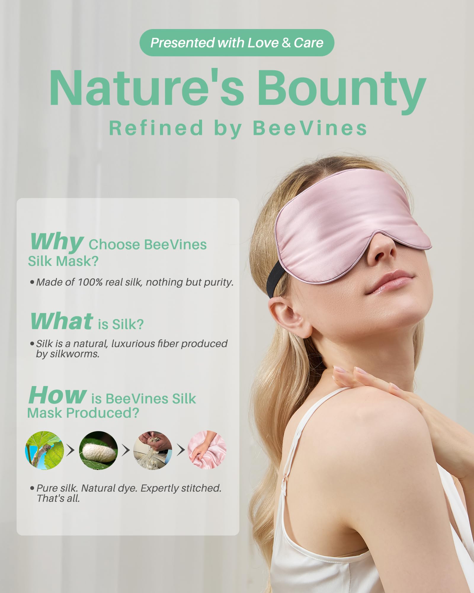 BeeVines 100% Real Mulberry Silk 2 Pack Sleep Mask, Natural Pure Silk Eye Masks with Adjustable Strap for Sleeping, 100% Block Light Eye Sleep Shade Cover, Reduces Puffy Eyes Traveling Gifts