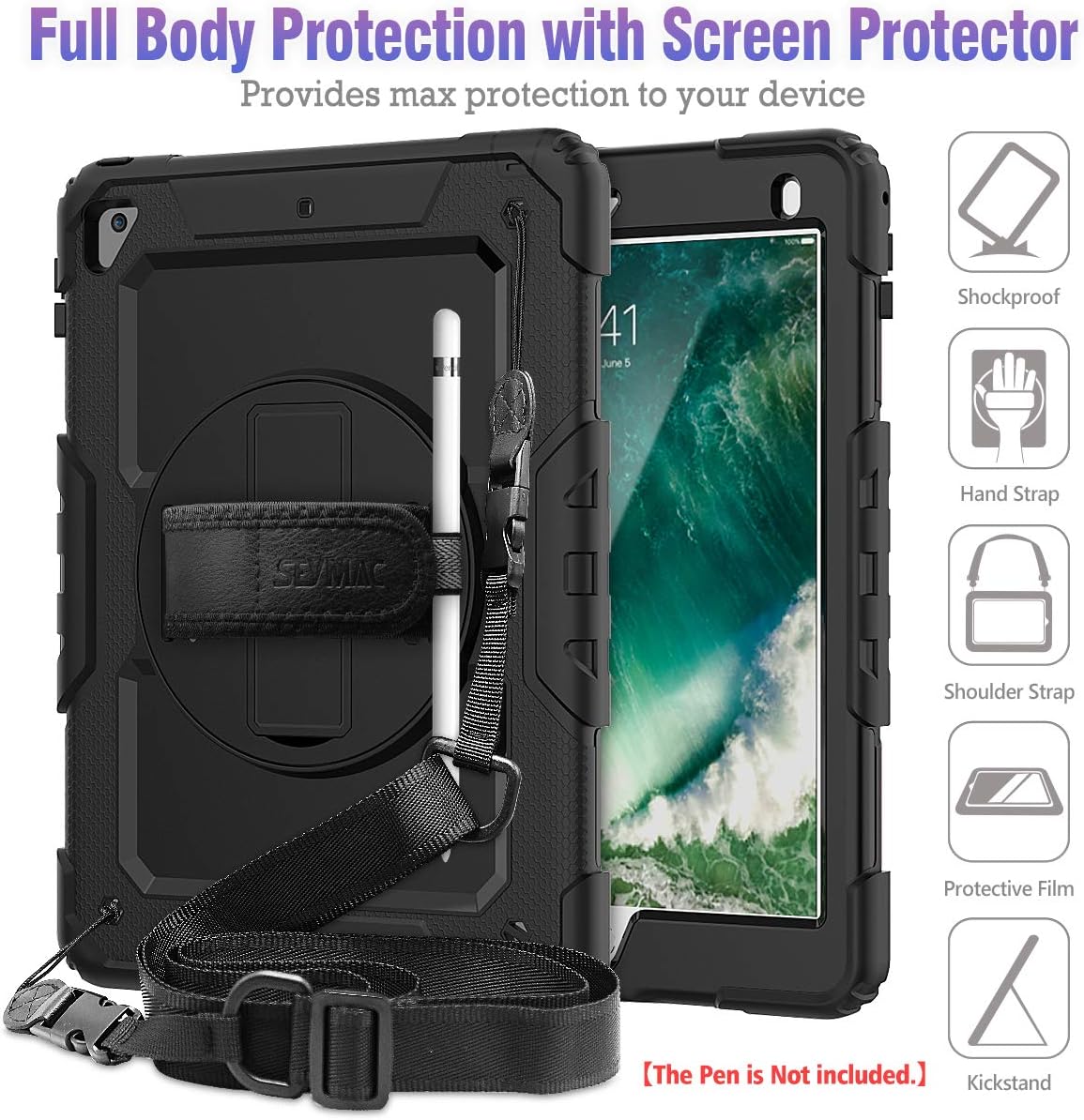 SEYMCY Case for iPad 6th/5th Generation 2018/2017, iPad Air 2 Case 2014, iPad Pro 9.7 inch 2016 - Image 4