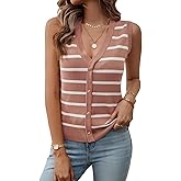 Ferrendo Women's Sweater Vest Sleeveless Striped V Neck Knit Tank Tops Button Front Cropped Vests 2026 Trendy