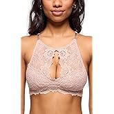Miley Halter Lace Bralette for Women, Unpadded & Unlined Wireless High-Neck Bra, Perfect Adjustable Keyhole Lingerie