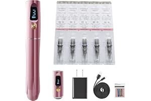 Whalrace Cordless PMU Machine, Permanent Makeup Machine Kit with 10pcs PMU Needles & 2 Lithium Batteries, Eyebrow Tattoo Machine for Miroblading Shading Eyebrow, Eyeliner, Lip, Small Tattoo -Pink Gold