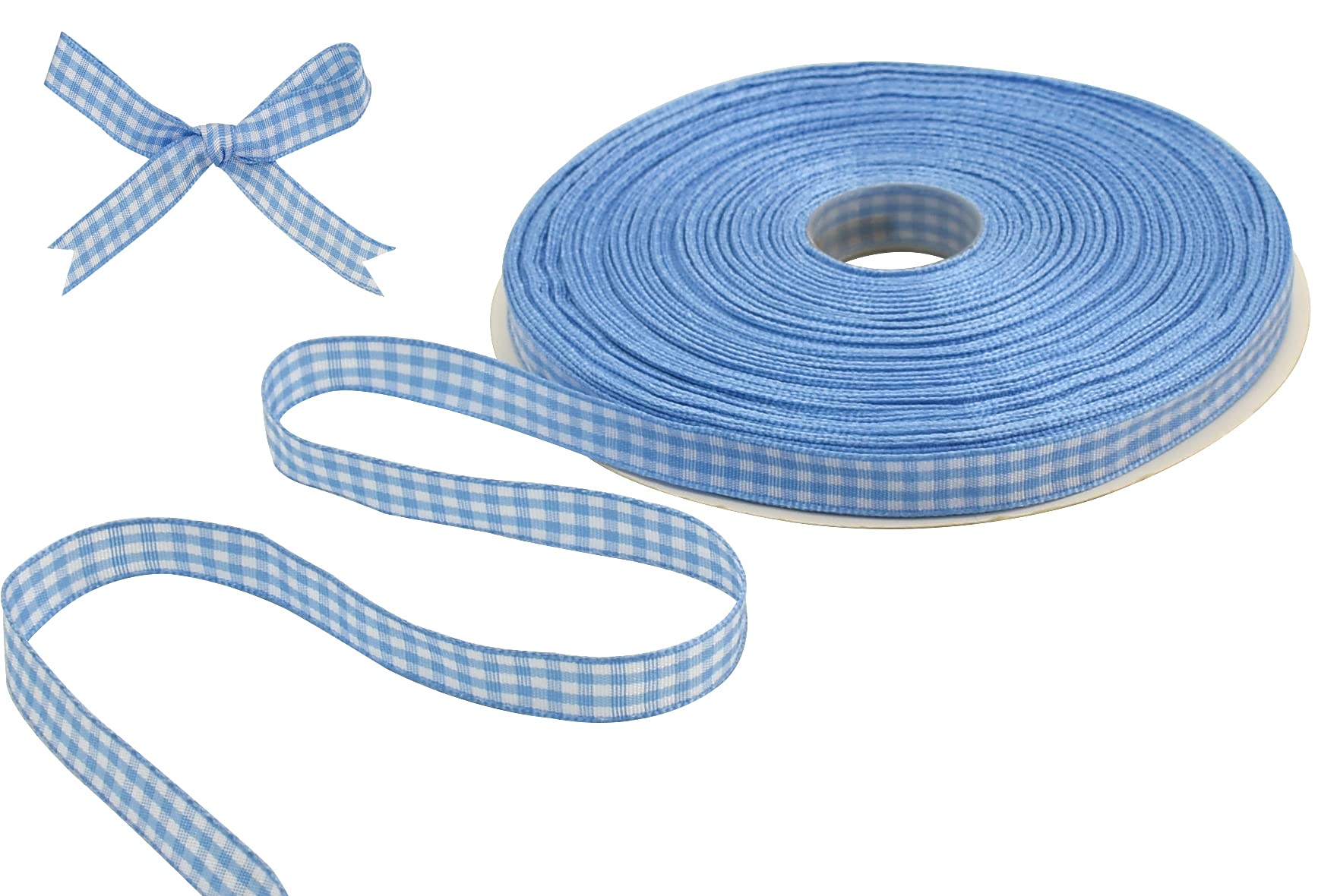 TONIFUL 3/8 Inch x 50 Yards Light Blue and White Gingham Thin Ribbon Buffalo Plaid Craft Ribbon for Gift Wrapping Baby Shower Hair Accessories Bows DIY Birthday Party Wedding Decoration Sewing
