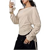 MakeMeChic Women's Off The Shoulder Sweatshirt Asymmetrical Tops Y2k Long Sleeve T Shirt Going Out Tops