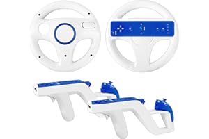 PaveRovi 4Pack Wii Steering Wheels and Zapper Light Gun Compatible with Nintendo Wii/Wii U Remote Controller(2 Wheels & 2 Lig