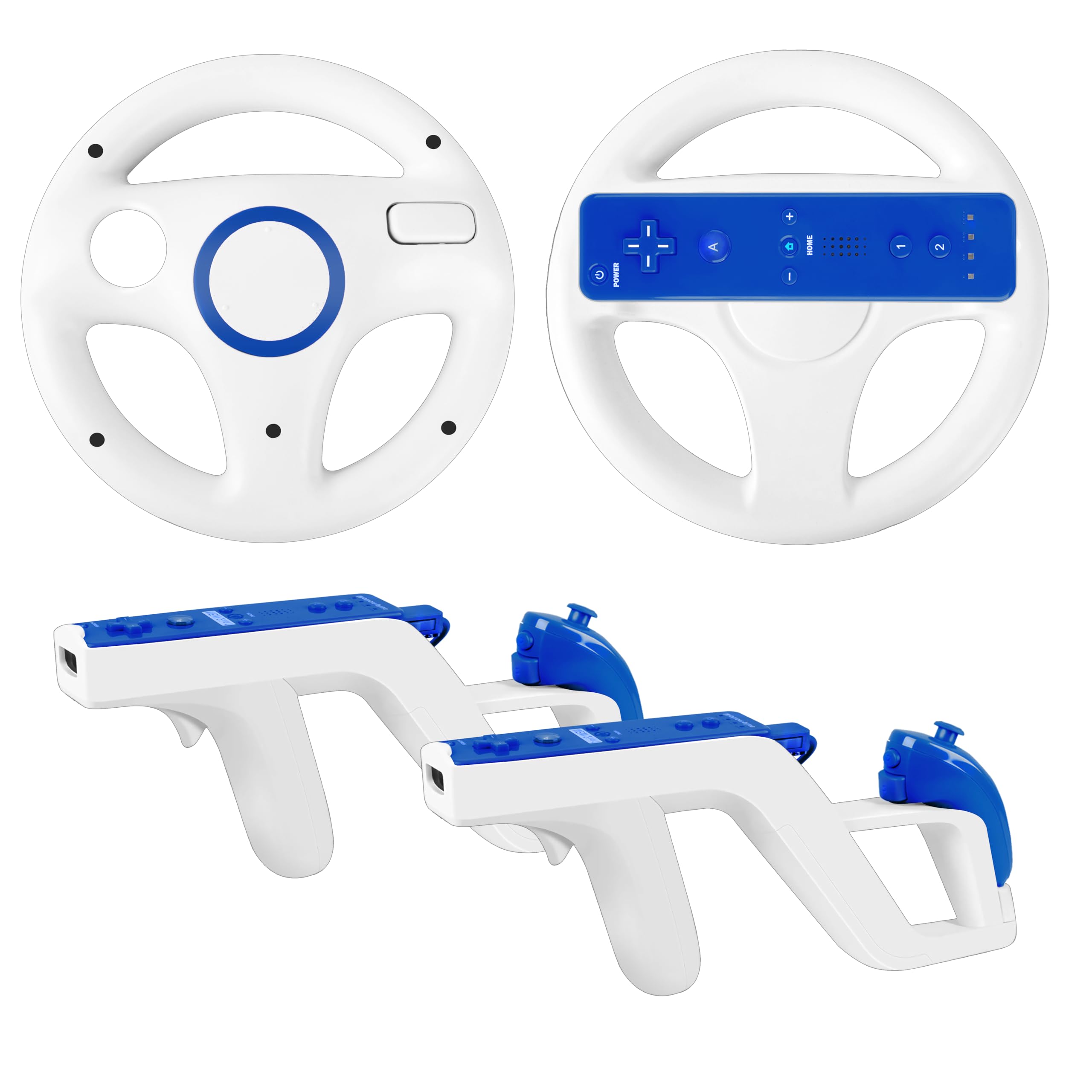 PaveRovi 4Pack Wii Steering Wheels and Zapper Light Gun Compatible with Nintendo Wii/Wii U Remote Controller(2 Wheels & 2 Light Gun)