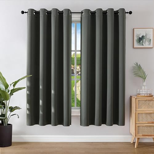 Joydeco Blackout Curtains for Bedroom 66 x 72 Inch, Eyelet Thermal Insulated Energy-saving Drapes for Room Darkening Light Filtering, Nursery Window Treatments 72 Inch Drop, 2 Panels - Dark Grey