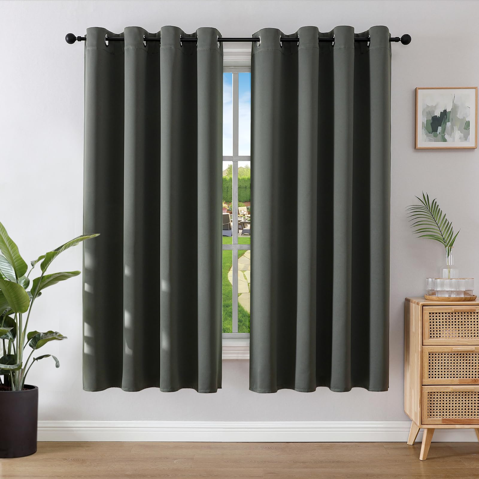 Joydeco Blackout Curtains for Bedroom 55 x 68 Inch, Eyelet Thermal Insulated Energy-saving Drapes for Room Darkening Light Filtering, Long Window Treatments 68 Inch Drop, 2 Panels - Dark Grey
