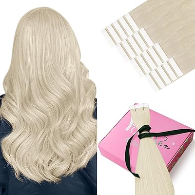 YoungSee Tape in Extensions Platinblond Tape Extensions Echthaar Blond 60cm Tape Echthaar Extensions Seamless Echthaar Extensions Tapes Skin Weft Tape-in Haarextension Lang für Damen 50g 60A