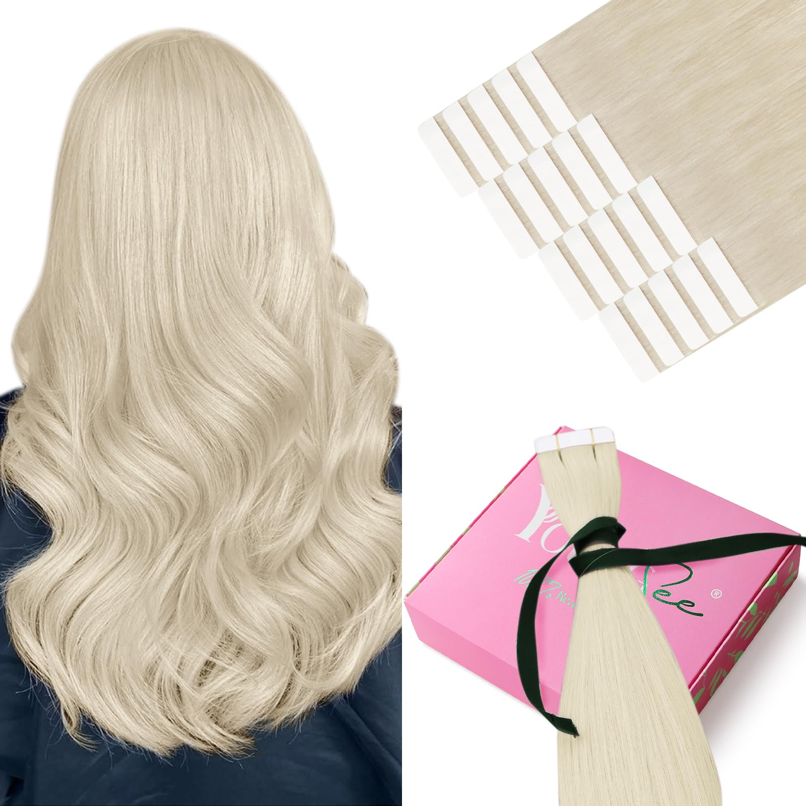 YoungSee Blonde Tape in Hair Extensions 24 Inch Blonde Human Hair Tape in Extensions for Long Straight Hair TapeS Platinum Blonde 20pcs 50g