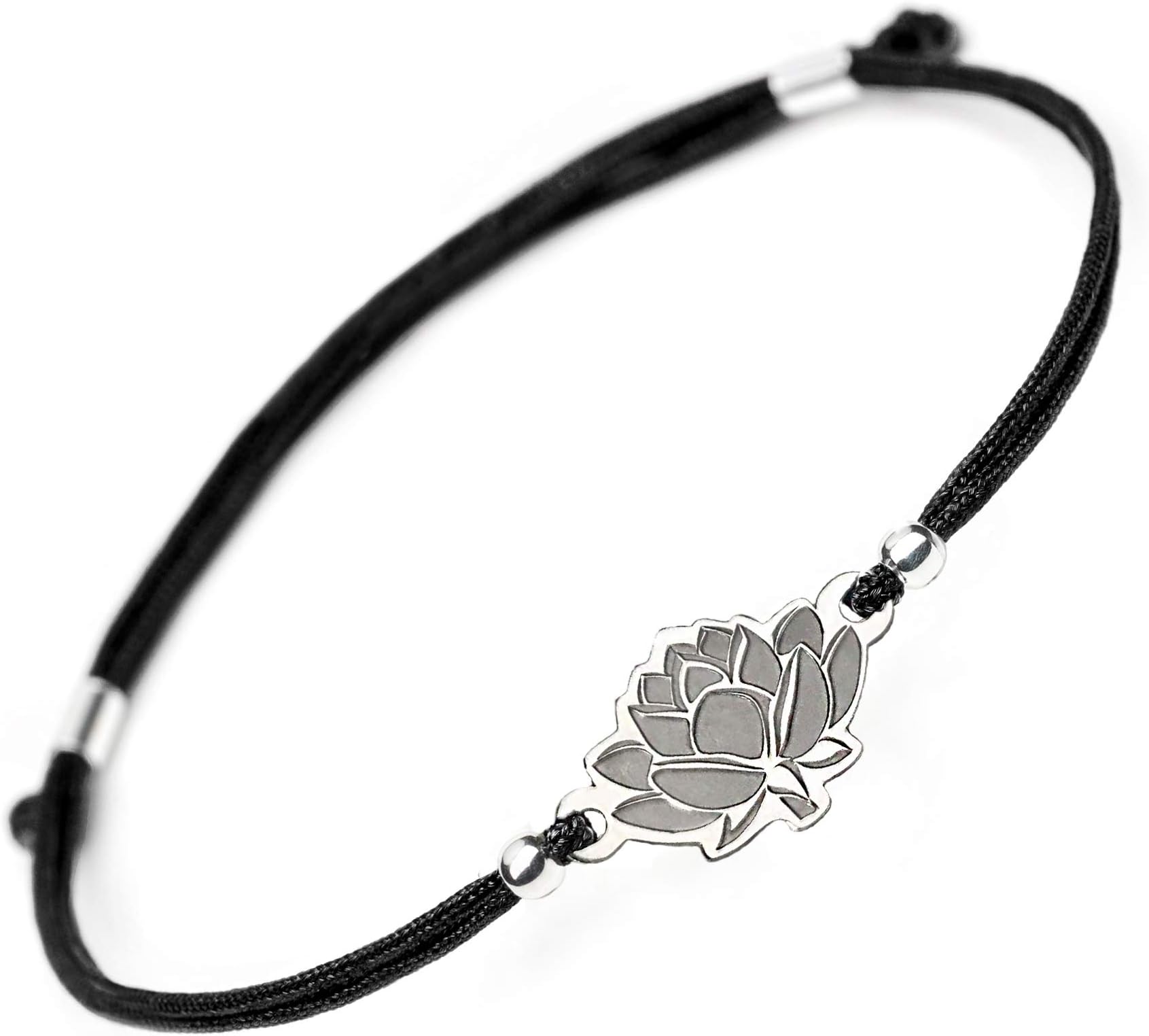 SOLOMIYA Lotus Lucky Yoga Bracelet - Love Black String Jewelry Bracelets for Women Men - 925 Sterling Silver Pendant - Reiki Healing Charm Wise and Prosperity Bangle