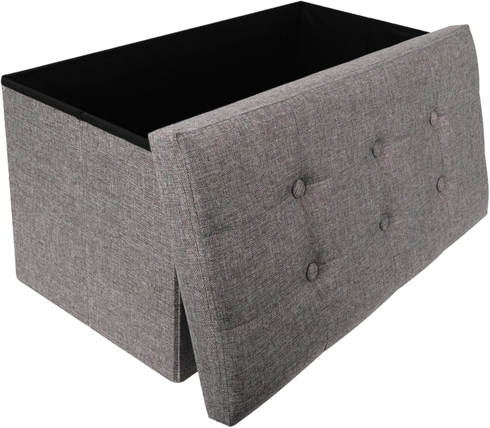 Dripex Large Folding Storage Ottoman Grey Linen 80L 76x38x38 cm