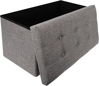 Dripex Large Folding Storage Ottoman Grey Linen 80L 76x38x38 cm