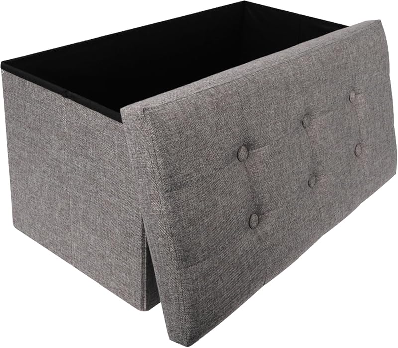 Dripex Large Folding Storage Ottoman Grey Linen 80L 76x38x38 cm
