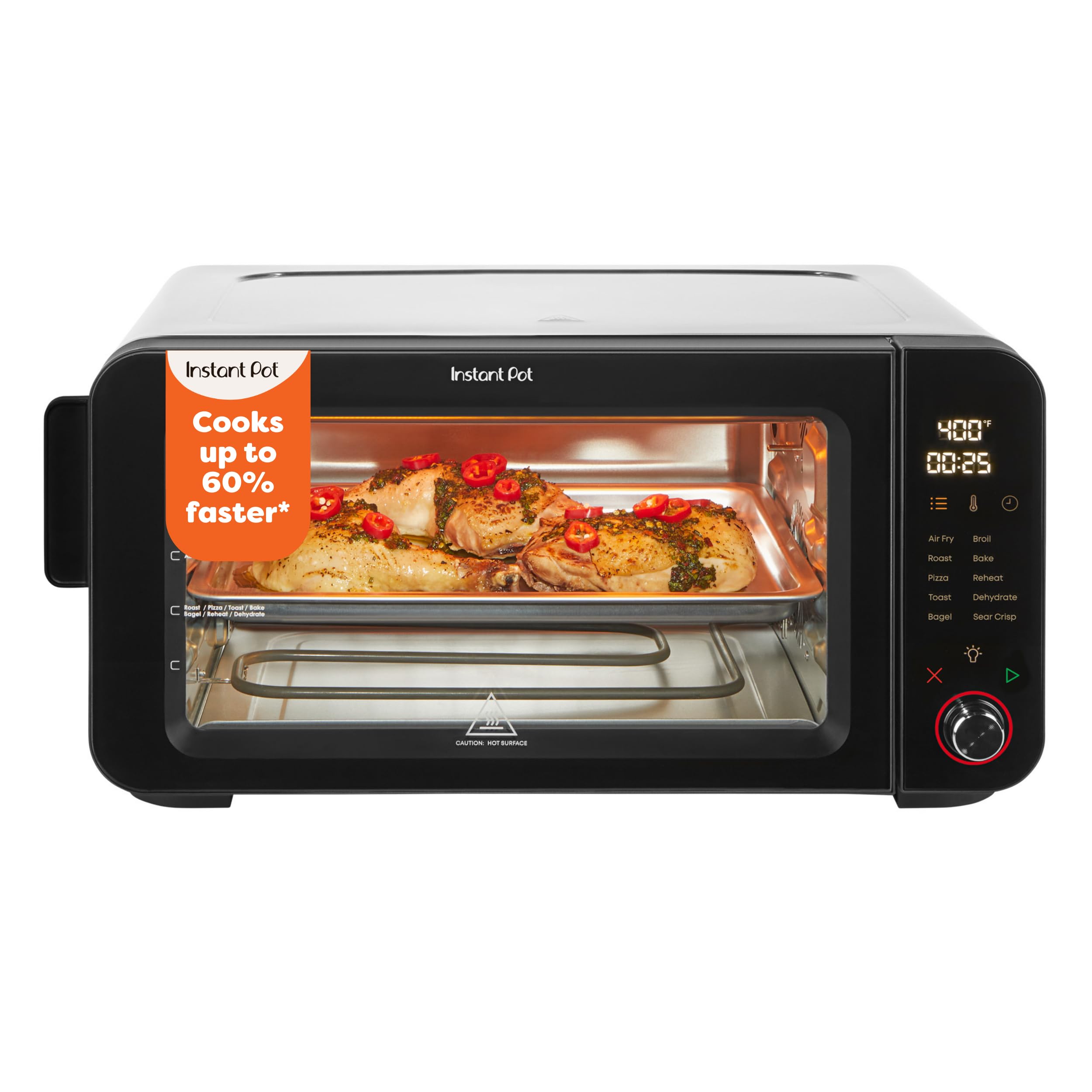 Instant Pot No Preheat Required* 6-Slice Air Fryer Toaster Oven with InstantHeat Technology, 10-in-1, Air Fry, Roast, Bake, Sear Crisp, Toast, Bagel, Broil, Dehydrate, Reheat, and Make Pizza