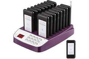 WWMFS Restaurant Pager System, Wireless Social Distance Restaurant Waiting Buzzer System, Guest Calling Pagers and Beepers for Food Truck, Church, Nursery, Hospital (Purple-16 Pagers)