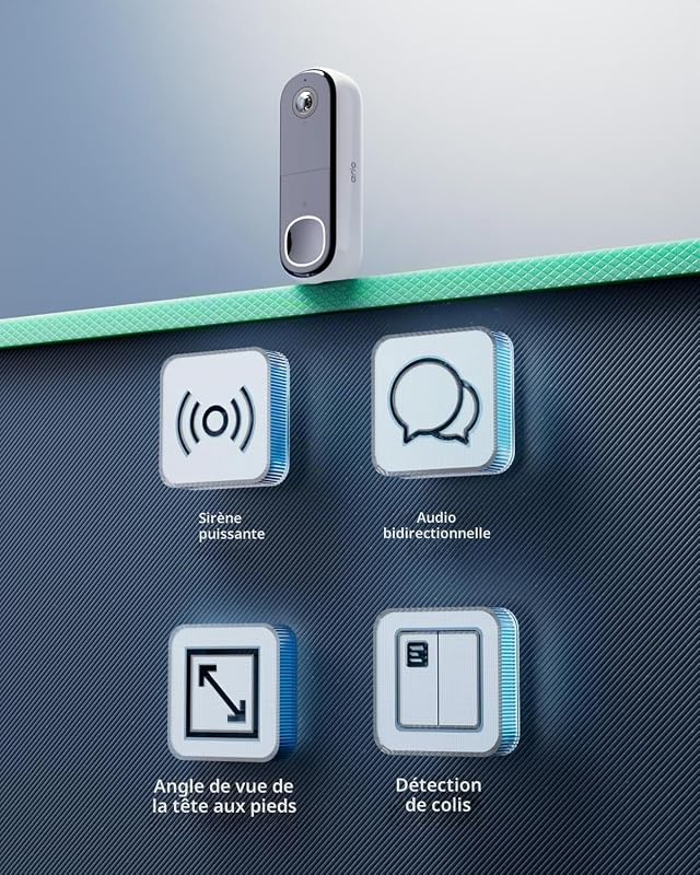 Sonnette vidéo HD avec coque noire, caméra de sécurité extérieure sans fil, batterie non amovible, détection de mouvement, audio bidirectionnel, vision nocturne, essai sécurisé inclus