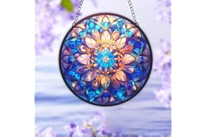 HOTIYOK Mandala Stained Acrylic Window Hanging Panels Colorful Flower Home Wall Decoration Ornaments Gift for Women Mom Grandma Teacher