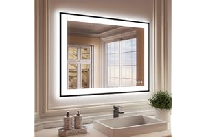 ISKM Framed LED Mirror for Bathroom 40"x30", Dimmable LED Bathroom Mirror with Lights, Anti-Fog, Front and Backlit Lighted Mirror 3-Colors, Shatterproof, Memory Function