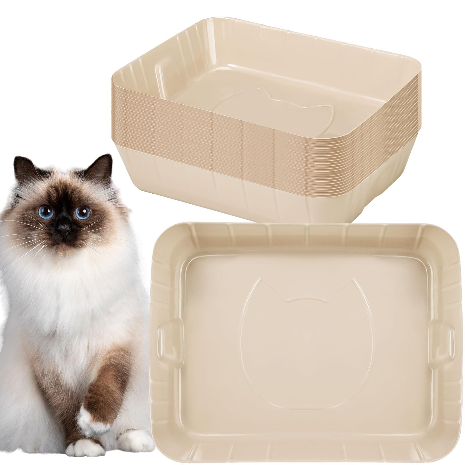 Photo 1 of Bokon 25 Pcs Disposable Litter Boxes for Cats Plastic Cat Litter Tray Large Kitten Pan for Kitty Rabbit Guinea Pig Hamster Pets Supplies Travel Home Toilet, 15.7 x 11.8 x 3 Inches(Beige)