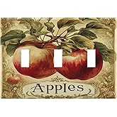 Kigai Vintage Apples Toggle Light Switch Wall Plate Decorative Toggle Wall Plate Standard Size 3-Gang Switch Wallplate Electrical Faceplate 6.37 x 4.48 inch