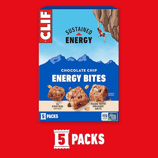 ​​CLIF BAR ENERGY BITES – CHOCOLATE CHIP – MADE WITH ORGANIC OATS – 6G PLANT BASED PROTEIN – NON-GMO (5 PACKS)​
