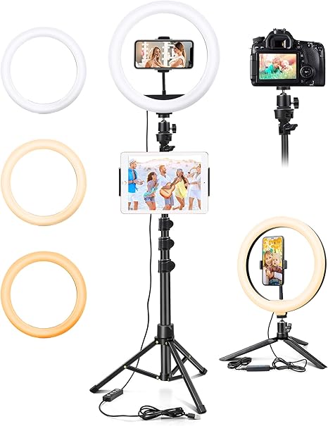 Amazon Ledリングライト Tocorpie 外径10インチ 照明撮影用ライト 三脚 卓上 壁掛け 手持ち 4way多機能 3色と10の明るさ 3000 6000k スマホ タブレット取付可 Zoom ウェブ会議 Youtuber 美容化粧 生放送 自撮り向け Usb接続 使用簡単 日本語説明書 定常光ライト 通販