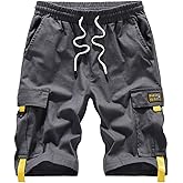 Neecan Women's Casual Cargo Shorts Elastic Waist Drawstring Cotton Loose Fit Outdoor Bermuda Shorts Multi Pockets