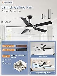 ZMISHIBO 52" Ceiling Fans with Lights, Black Modern