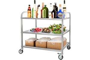 RAYOCON 3 Tier Stainless Steel Cart Utility Serving Cart with Wheels 360°Rotation Kitchen Storage Cart with Locking Wheels Rolling Food Cart (33.4" D x 17.7" W x 35.4" H)