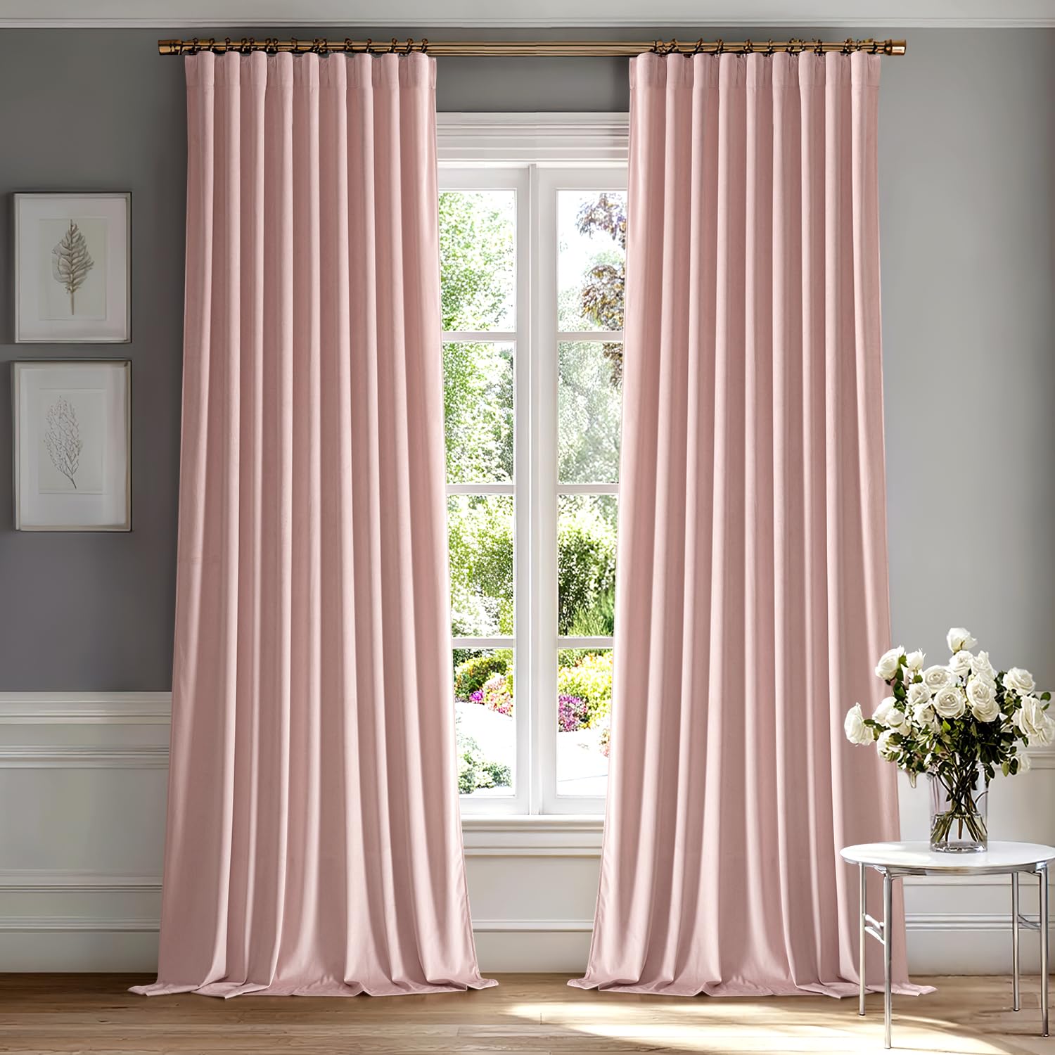 Photo 1 of MIULEE Baby Pink Velvet Curtains 96 inches 2 Panels - Luxury Room Darkening Window Drapes for Bedroom Living Room Thermal Insulated Super Soft Blackout, Back Tab Rod Pocket Pinch Pleated, W52 x L96