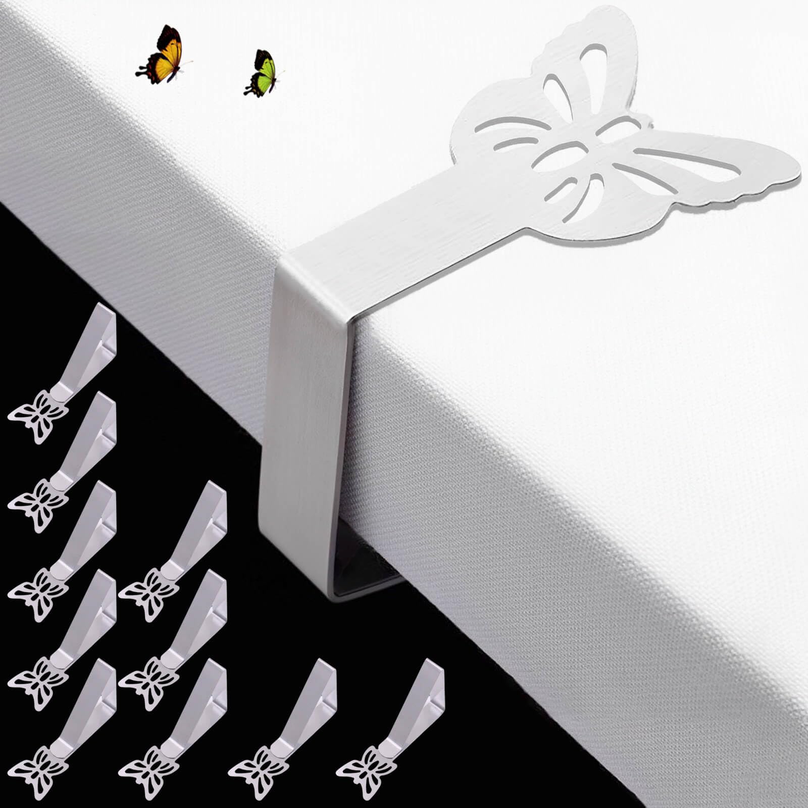 Photo 1 of Tablecloth Clips for Outdoor Thick Tables 10 Pack, Butterfly Picnic Table Cloth Holder Clip Indoor, Heavy Duty Stainless Steel Cover Clamp for Party Wedding Home Restaurant Camping Accessories